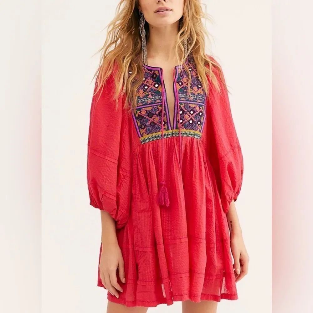 NEW FREE PEOPLE TANGIER EMBROIDERED TUNIC DRESS XS